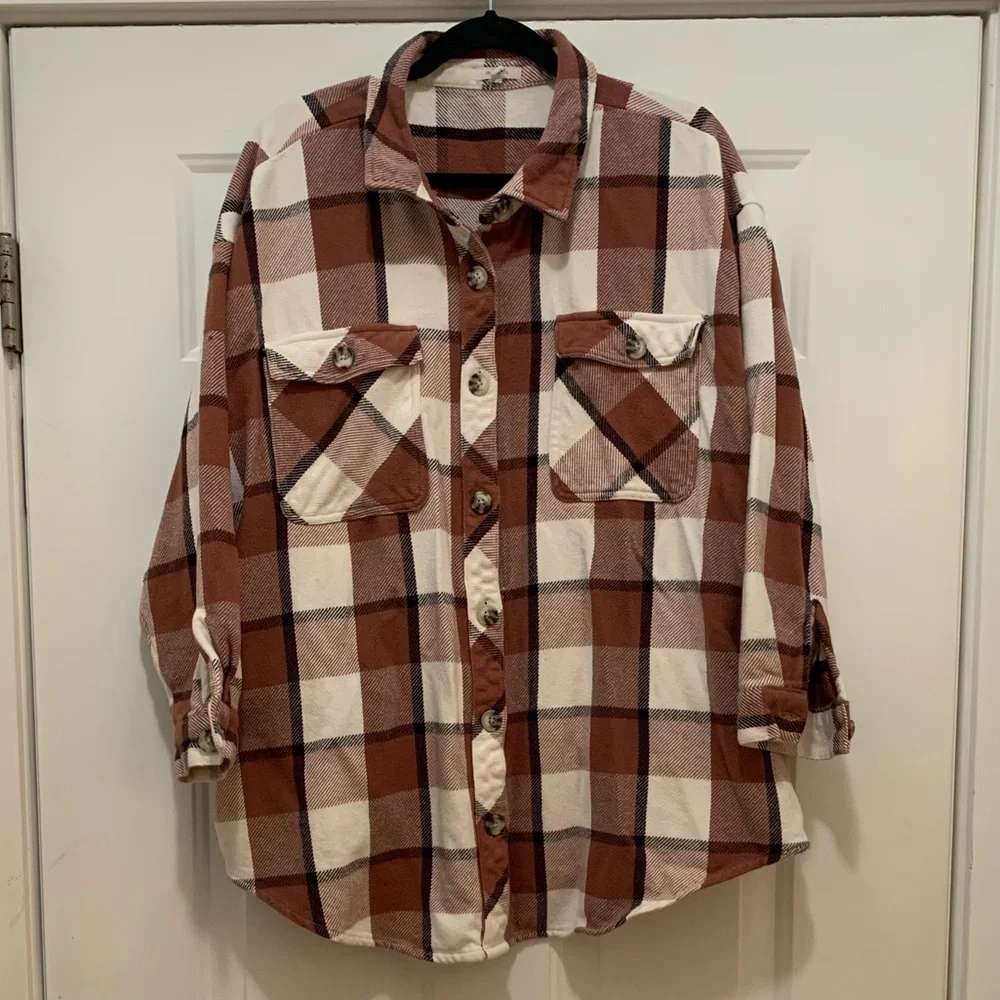 Maurices Cotton Plaid Shacket - Picture 2 of 8